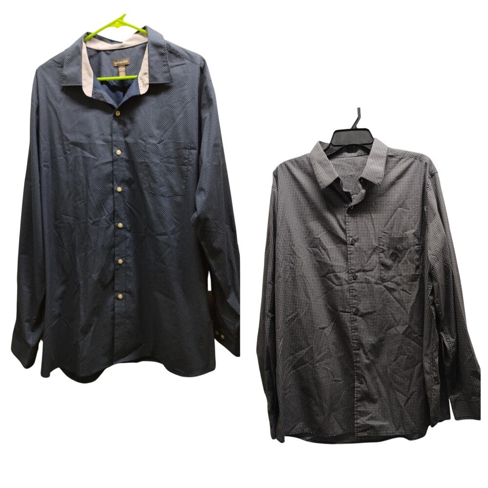 Lot of 2 Men's Size XXL Shirts Micro Geo Print Button-Up Van Heusen Tassa Elba